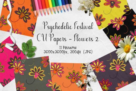 Exploring the Psychedelic Festival CU Papers: Flowers 2 and a Set of 11 12x12 Inch Backing Papers